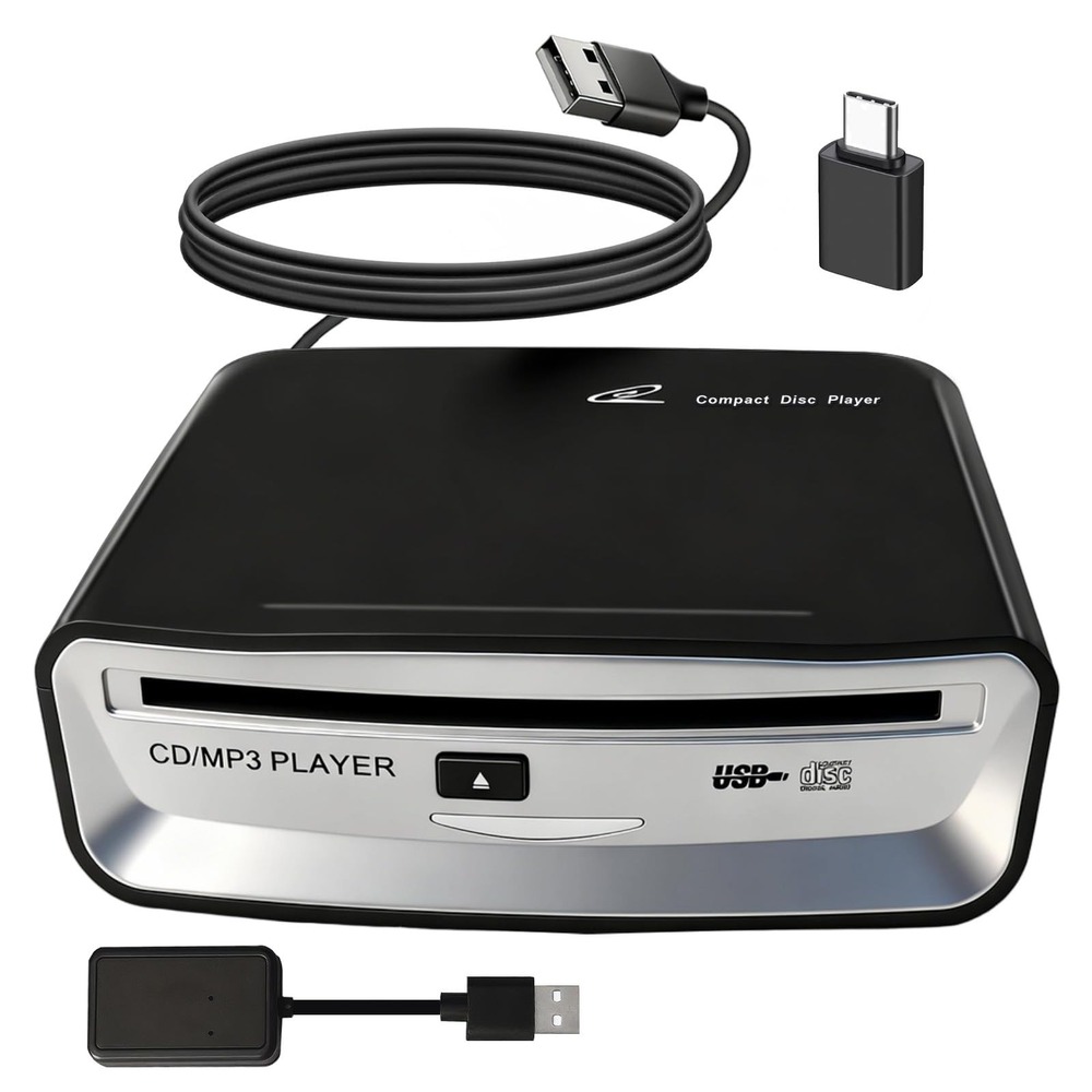 Doikce Portable CD Player for Car USB Compact Disc Drive Anti-Skip Black